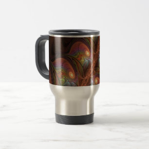 Colorful Fluorescent Abstract Trippy Brown Fractal Travel Mug