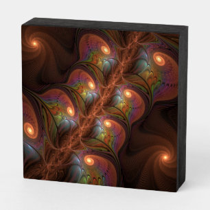 Colorful Fluorescent Abstract Trippy Brown Fractal Wooden Box Sign