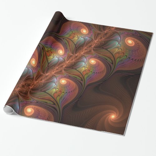Colorful Fluorescent Abstract Trippy Brown Fractal Wrapping Paper