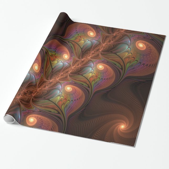 Colorful Fluorescent Abstract Trippy Brown Fractal Wrapping Paper (Unrolled)