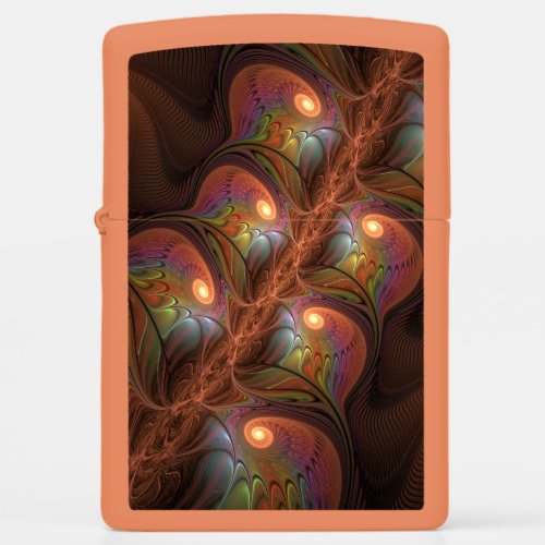 Colorful Fluorescent Abstract Trippy Brown Fractal Zippo Lighter
