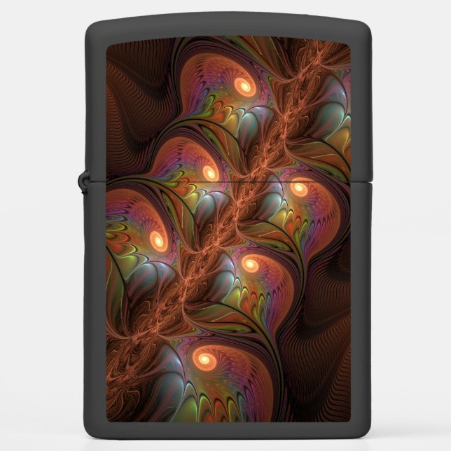 Colorful Fluorescent Abstract Trippy Brown Fractal Zippo Lighter (Front)