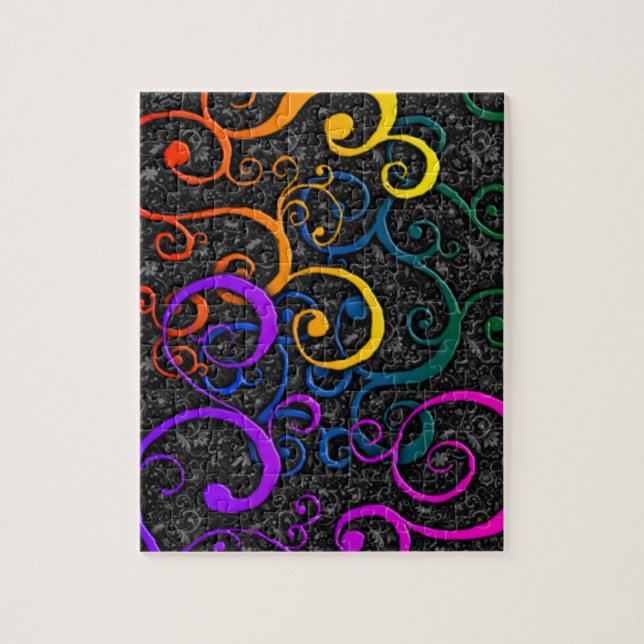Colorful Flurish Pattern Puzzle with Gift Box (Vertical)