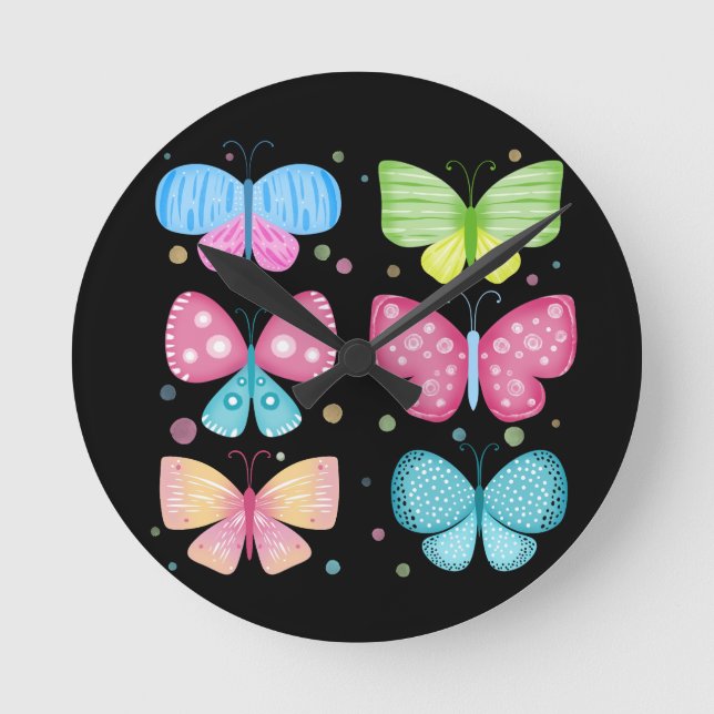 Colorful Flutter Friends Round Clock (Front)