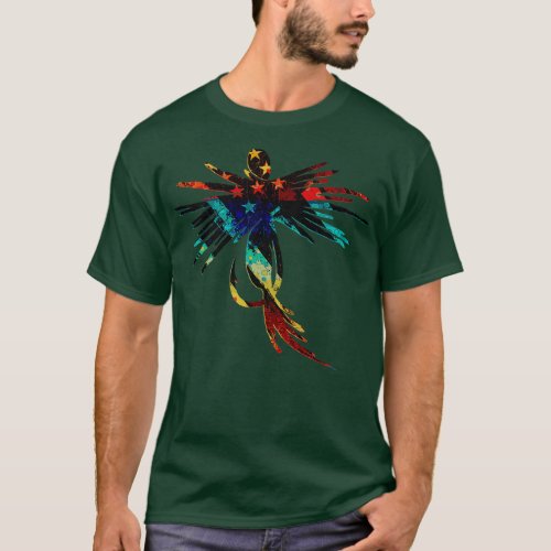 Colorful Fly Fishing American Flag Grunge Mash Art T_Shirt
