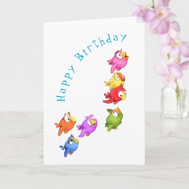 Colorful Flying Birds Birthday Card (Orchid)