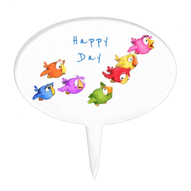 Colorful Flying Birds Cake Topper - Customizable (Front)