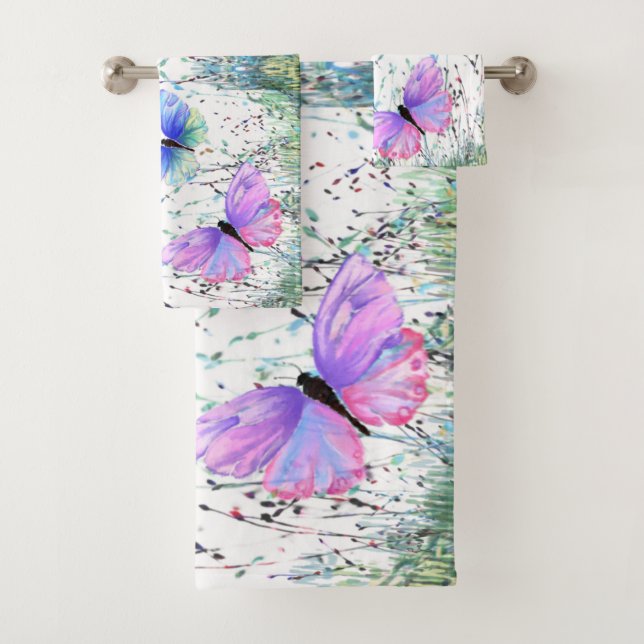 Colorful Flying Butterflies Bath Towel Set (Insitu)