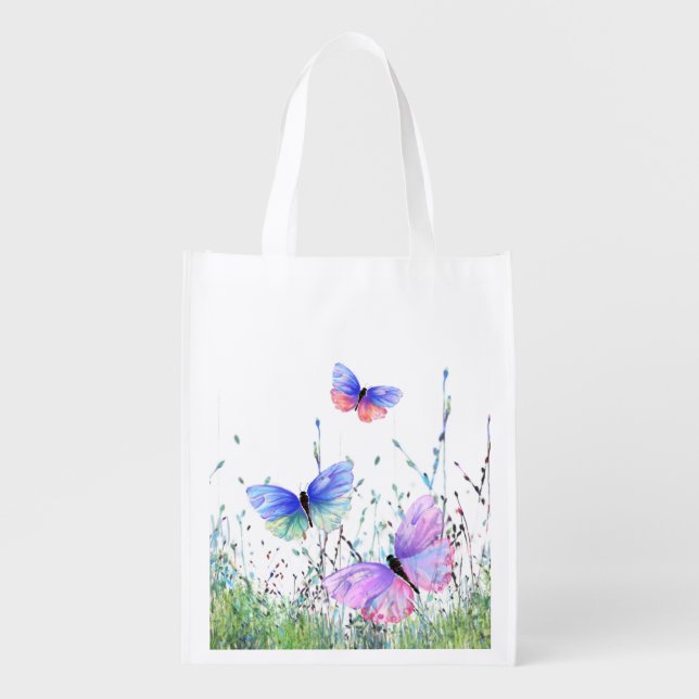 Colorful Flying Butterflies Grocery Bag (Front)