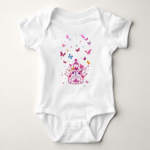 Colorful Flying Butterflies with Crown Art Print Baby Bodysuit