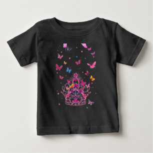 Colorful Flying Butterflies with Crown Art Print Baby T-Shirt