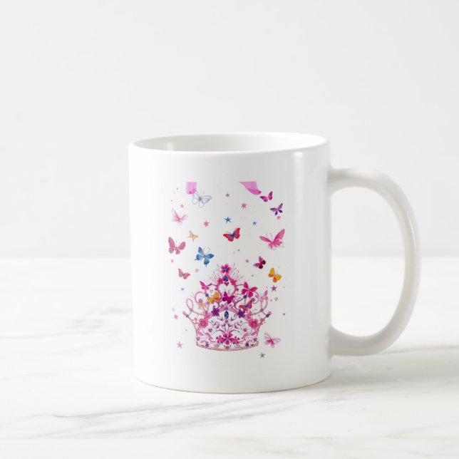 Colorful Flying Butterflies with Crown Art Print Coffee Mug (Right)
