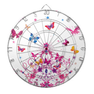 Colorful Flying Butterflies with Crown Art Print Dartboard With Darts