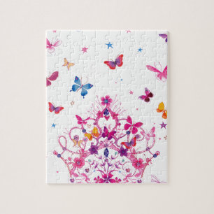 Colorful Flying Butterflies with Crown Art Print/G Jigsaw Puzzle