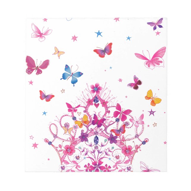 Colorful Flying Butterflies with Crown Art Print/G Notepad (Front)
