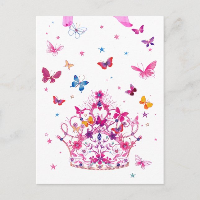 Colorful Flying Butterflies with Crown Art Print/G Postcard (Front)