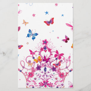 Colorful Flying Butterflies with Crown Art Print/G Stationery