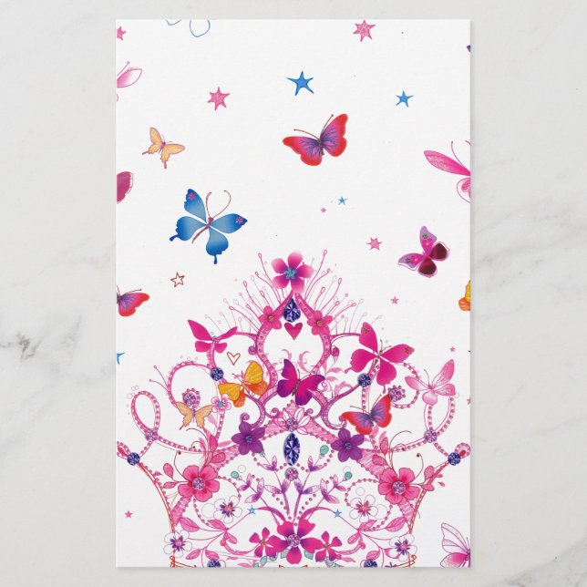 Colorful Flying Butterflies with Crown Art Print/G Stationery (Front)