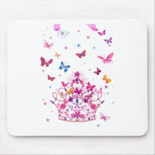 Colorful Flying Butterflies with Crown Art Print Mouse Pad