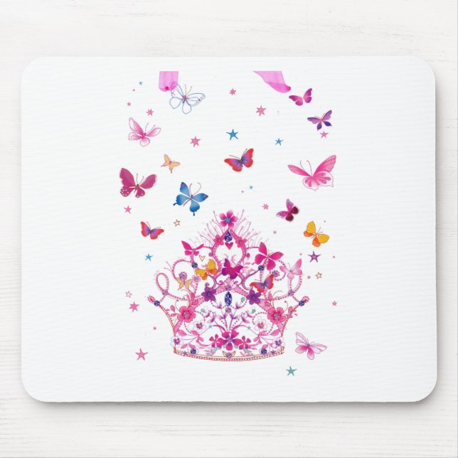Colorful Flying Butterflies with Crown Art Print Mouse Pad (Front)