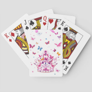 Colorful Flying Butterflies with Crown Art Print Poker Cards