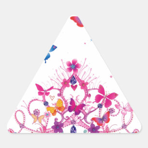 Colorful Flying Butterflies with Crown Art Print Triangle Sticker