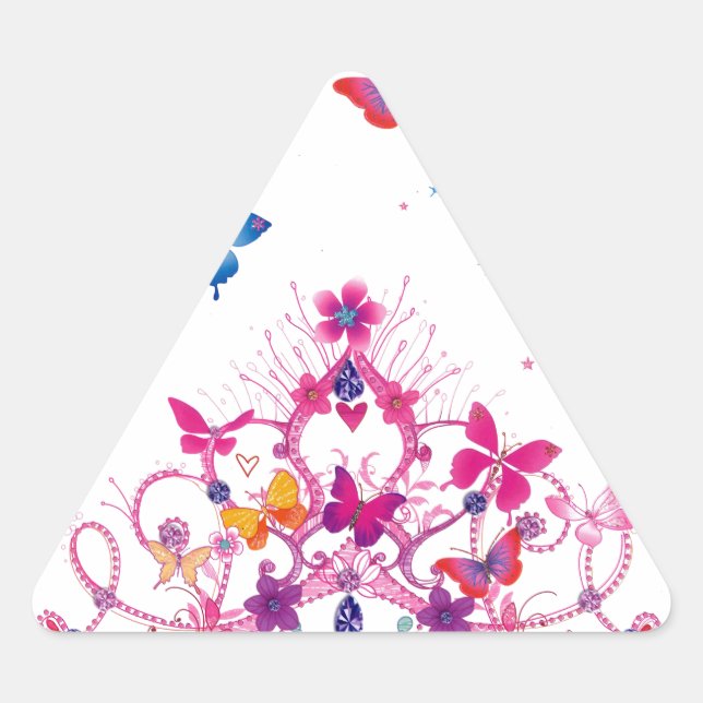Colorful Flying Butterflies with Crown Art Print Triangle Sticker (Front)