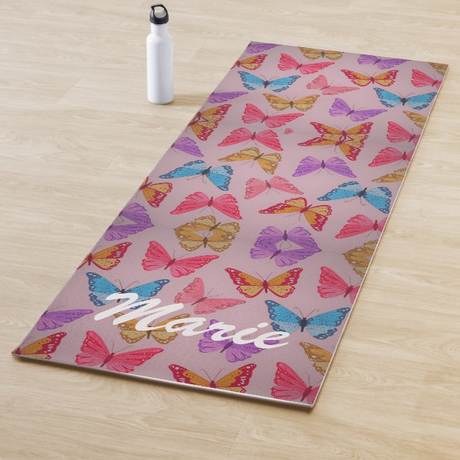 Colorful Flying Butterflies Yoga Mat (In Situ)