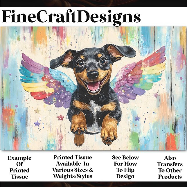 Colorful Flying Dachshund With Wings AV2 Decoupage Tissue Paper (Creator Uploaded)