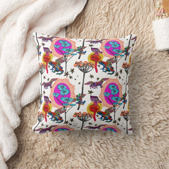 Colorful Flying Frogs Throw Pillow (Blanket)