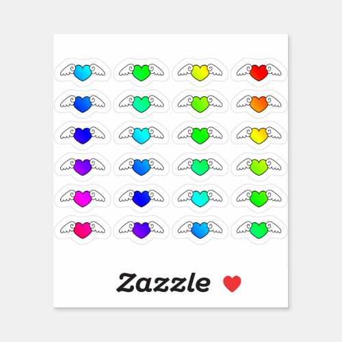 Colorful Flying Hearts Tiny Heart with Wings Shape Sticker