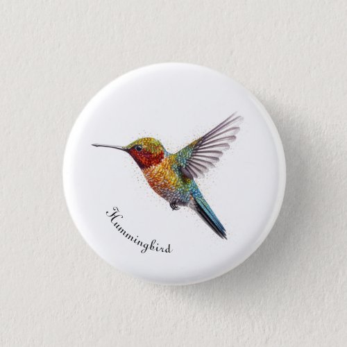 Colorful flying hummingbird pointillism too button