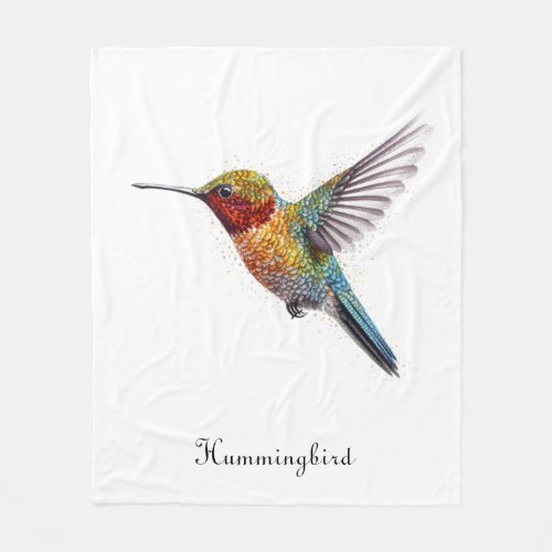 Colorful flying hummingbird pointillism too fleece blanket