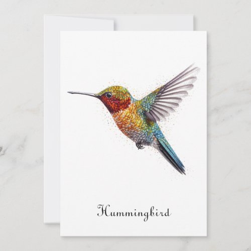Colorful flying hummingbird pointillism too holiday card
