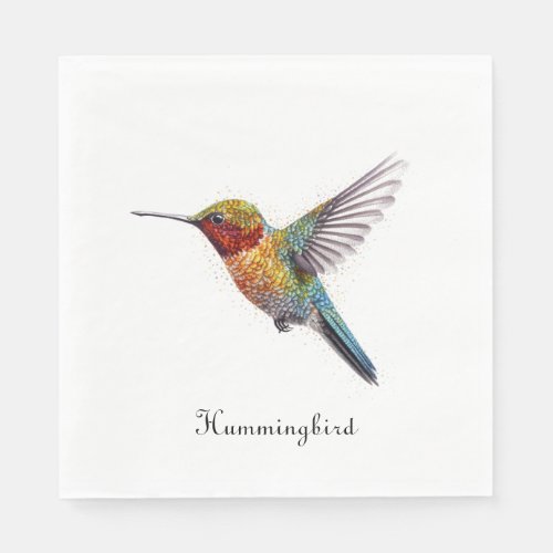 Colorful flying hummingbird pointillism too napkins