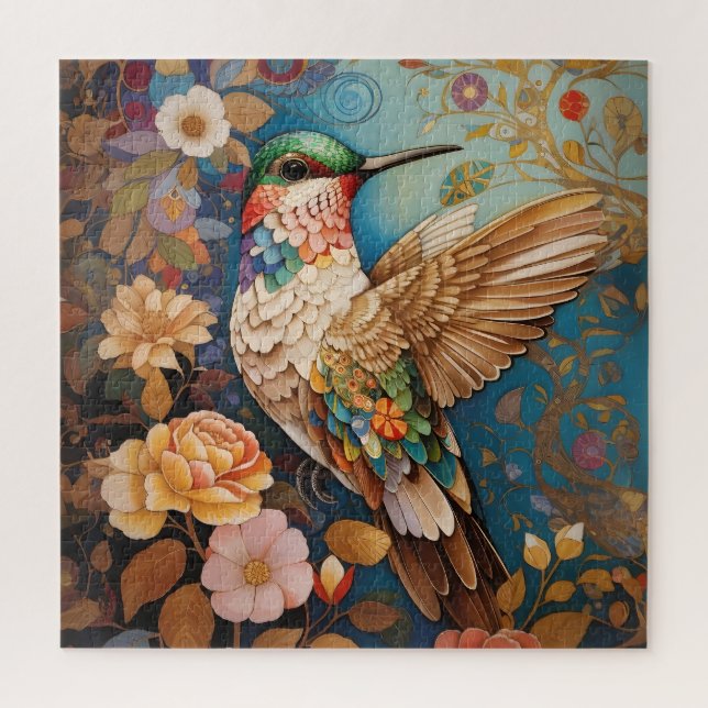 Colorful Flying Patterned Hummingbird Jigsaw Puzzle (Vertical)