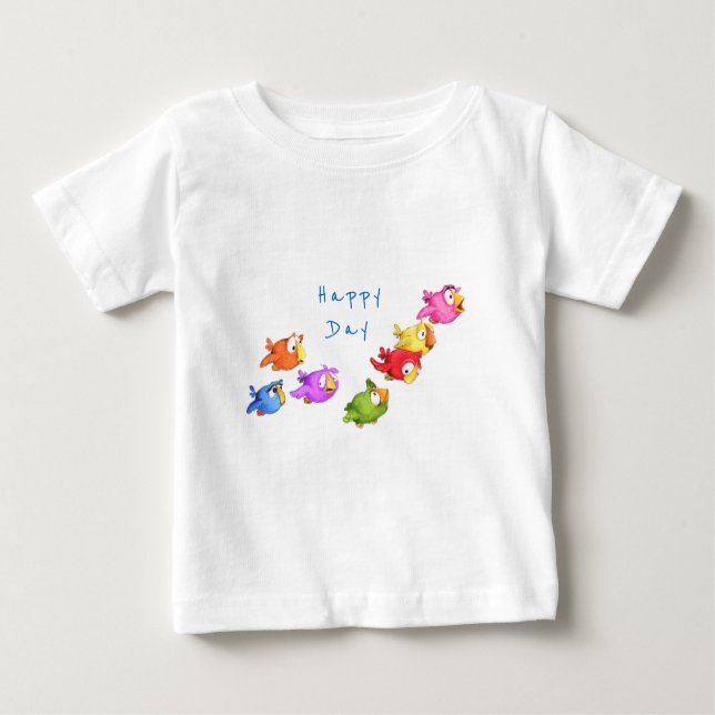 Colorful Flying Sparrows Baby T-Shirt Custom Text (Front)