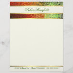 Colorful Foil Look Business Letterhead<br><div class="desc">Lovely and professional looking letterhead paper done in cream, with graphics of a gradient green to orange colored foil, at the top. A cream colored stripe, with gold tone borders runs across the foil decorative top and one thin gold tone line, across the bottom, Green text, on the top and...</div>