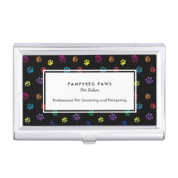 Colorful Foil Paw Prints Professional Pet Salon Business Card Case
