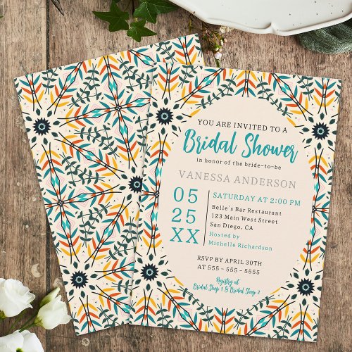 Colorful Foliage Geometric Pattern Bridal Shower Invitation