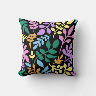 Colorful foliage in black background throw pillow