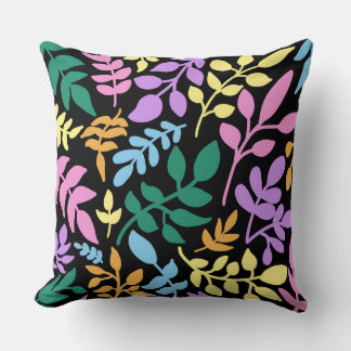 Colorful foliage in black background throw pillow