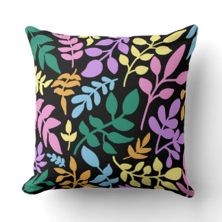 Colorful foliage in black background throw pillow