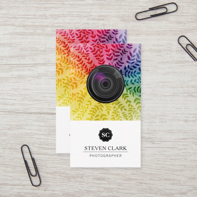 Colorful Foliage Pattern | Camera Lens Business Card (Front/Back In Situ)