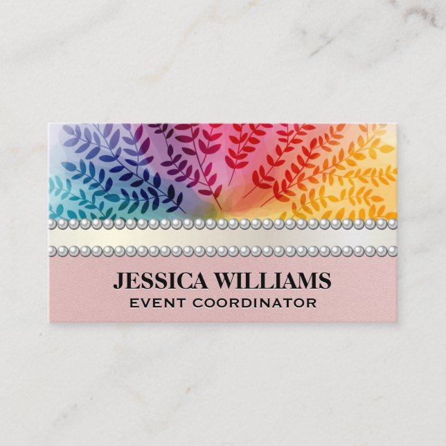 Colorful Foliage Pattern | Natural Business Card (Front)