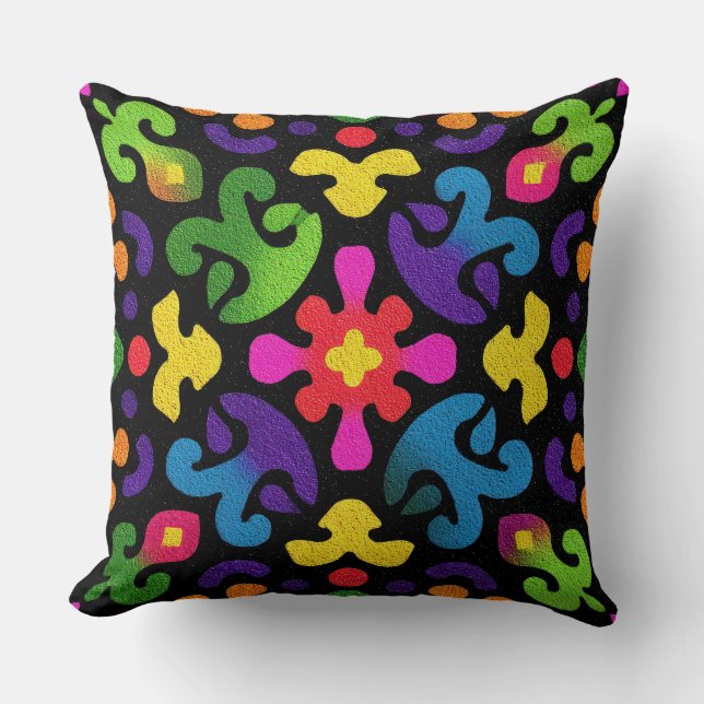 Colorful Folk Abstract Throw Pillow (Front)