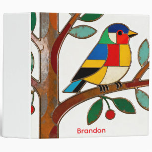 Colorful Folk Art Bird 3 Ring Binder