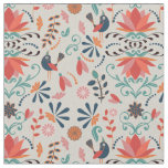 Colorful folk art bird flower pattern fabric