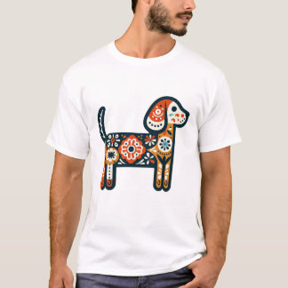 Colorful Folk Art Dog Design T-Shirt