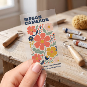 Colorful Folk Art Floral Clear Business Cards